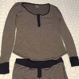 Gap Body cotton thermal pajama set EUC! Navy/cream